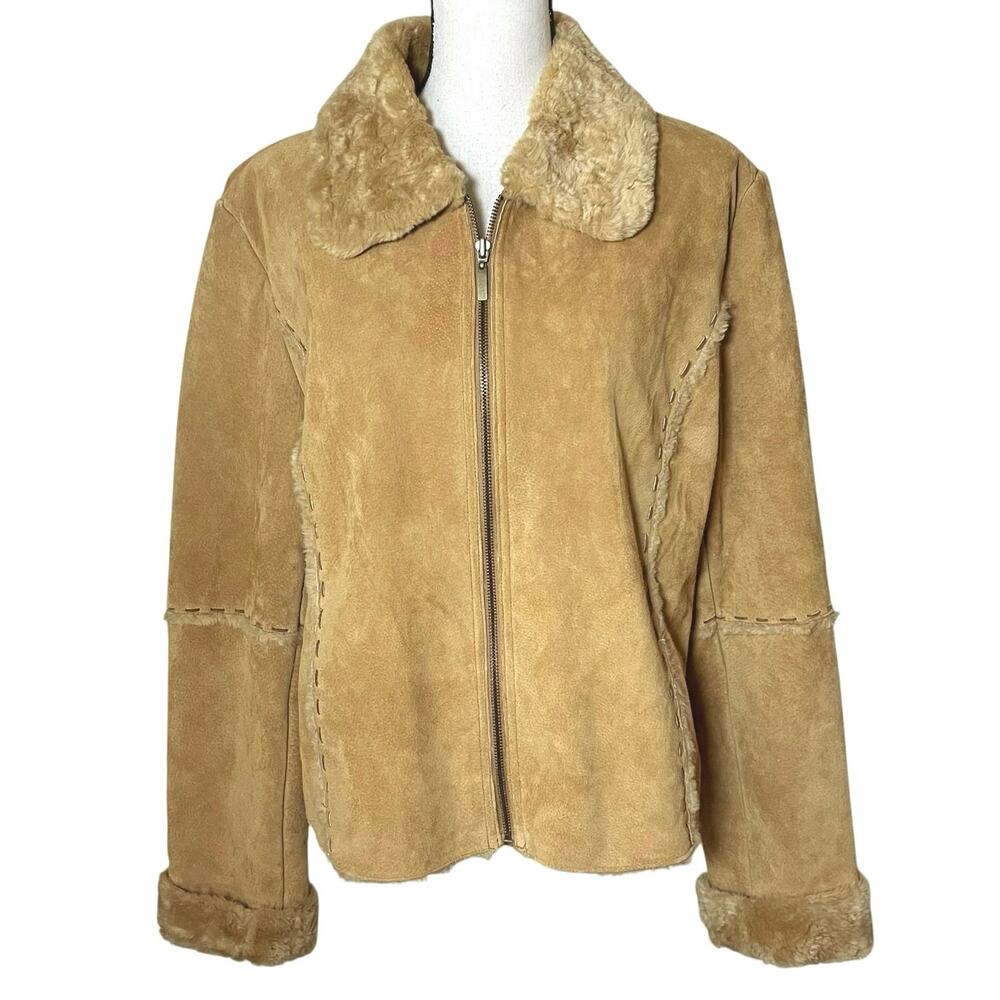 VTG Y2K Maurice’s Suede Faux Fur Jacket XL Whip Stitch Boho Penny Lane Aviator